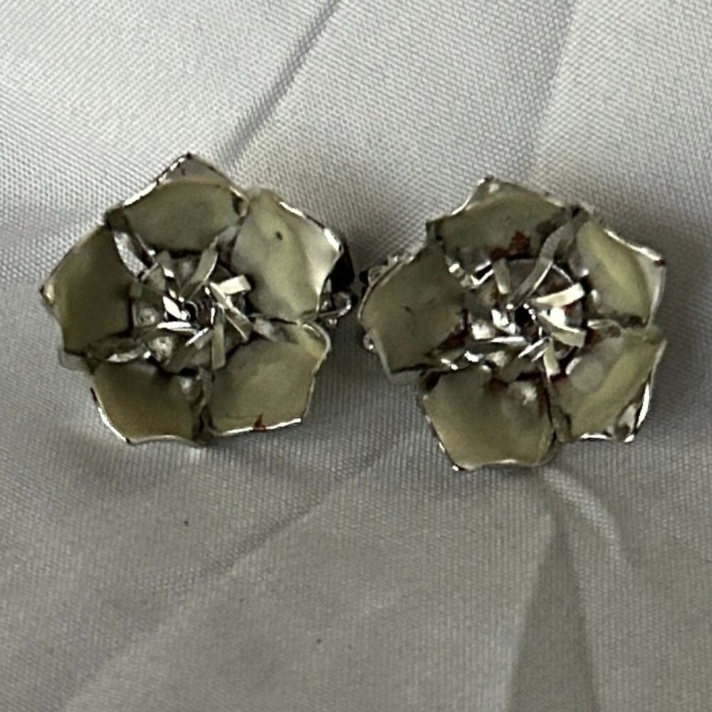 Silver Floral Clip Earrings
